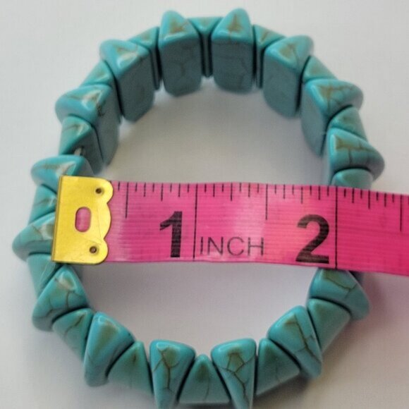 Turquoise Hued Bracelet Blue Stretchy Bracelet Elastic Lobster Tail Pattern - Picture 6 of 8